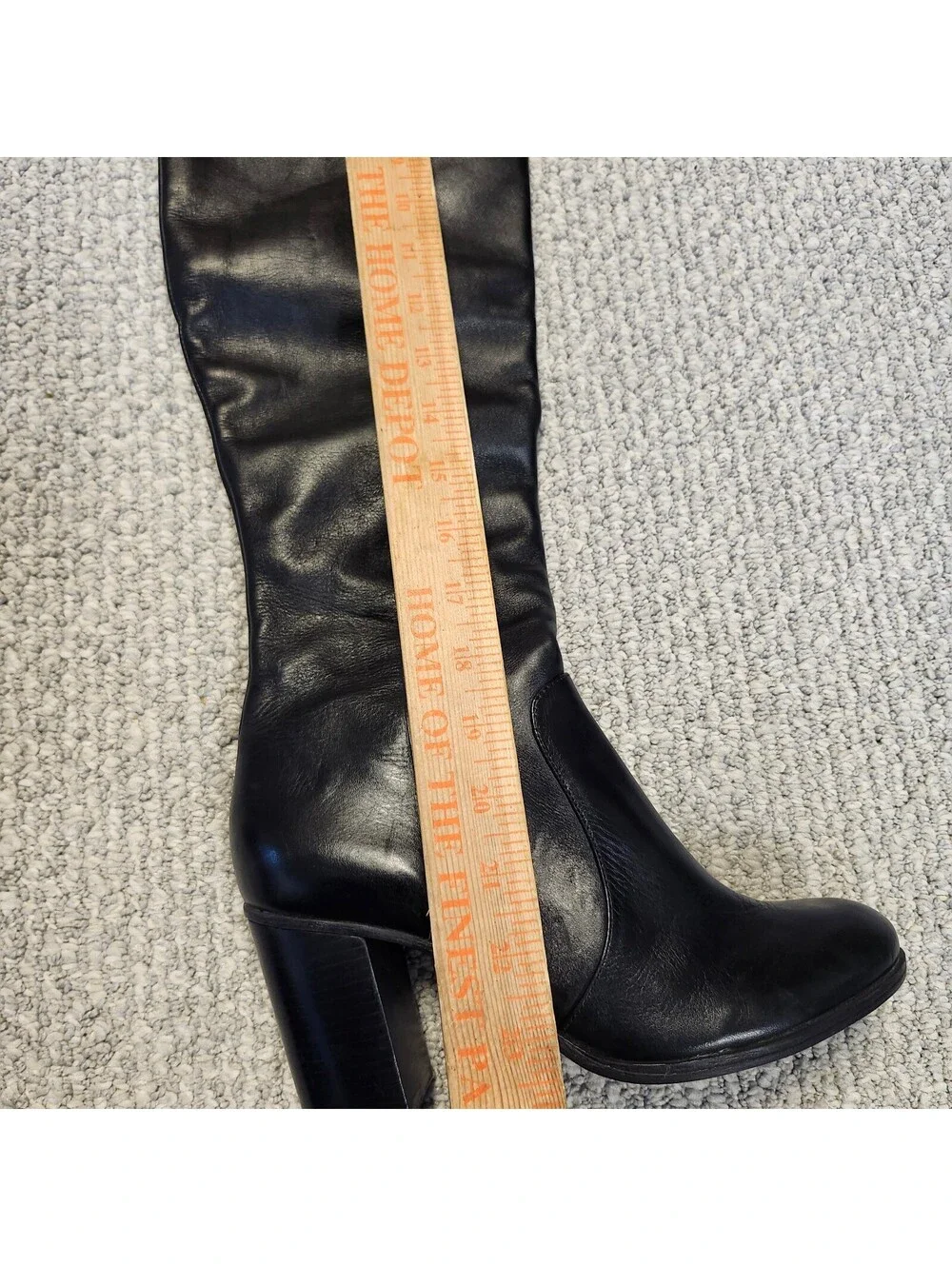Schutz Black Leather Knee-High Block Heel Boots Size  7B